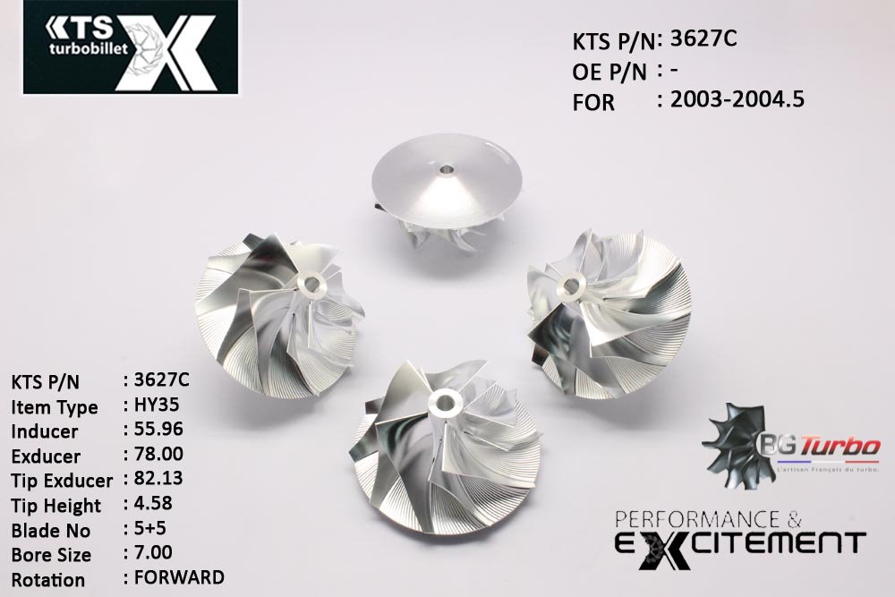 Turbo ROUE FORGÉE MFS PERFORMANCE - 5+5 PALES - INDUCER : 55,96 - EXDUCER : 78 - TYPE : HY35ANGLE : 60° - ROTATION : Forward - SUPER BACK : 5,09 - BORE SIZE : 7
